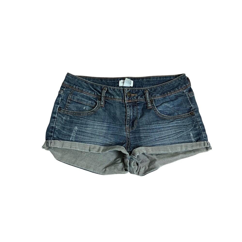 Forever 21 Hot Pants Womens 28 Blue Denim Cuffed Stretch 5 Pocket Casual Summer
